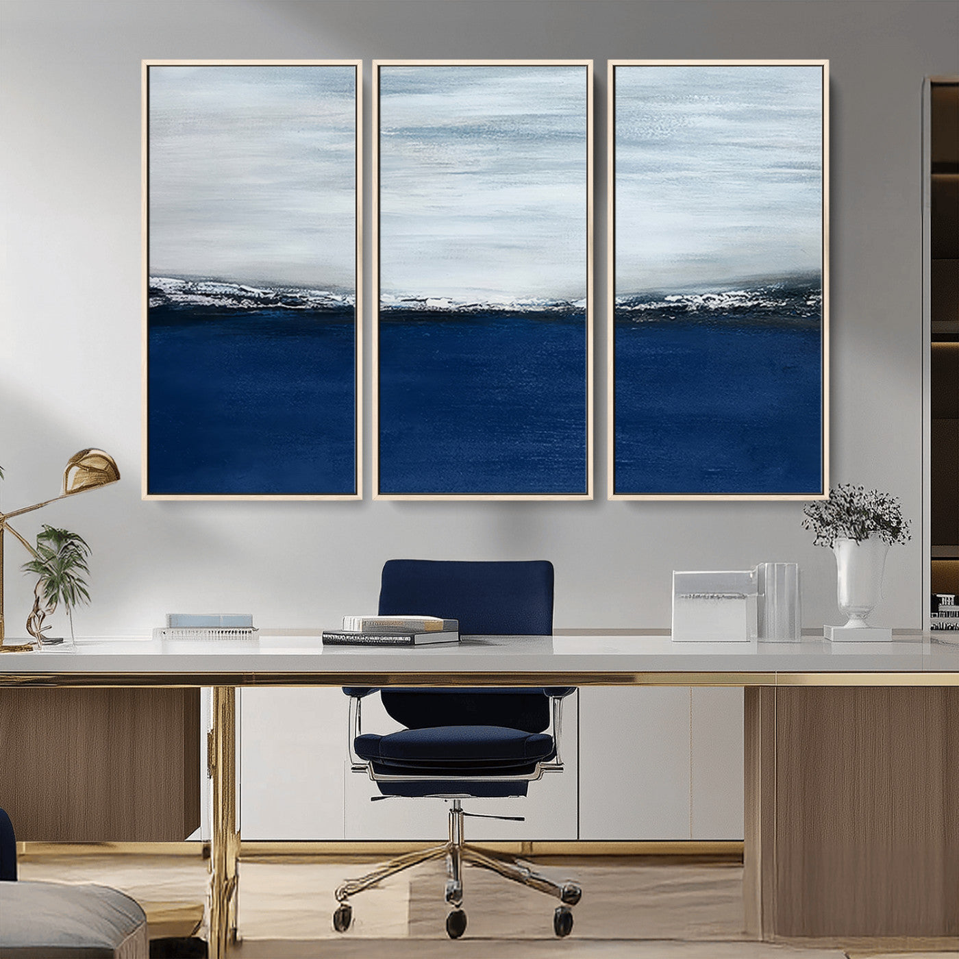 MGV-FC-48X32-3P - Navy Blue Abstract Wall Art Canvas Print