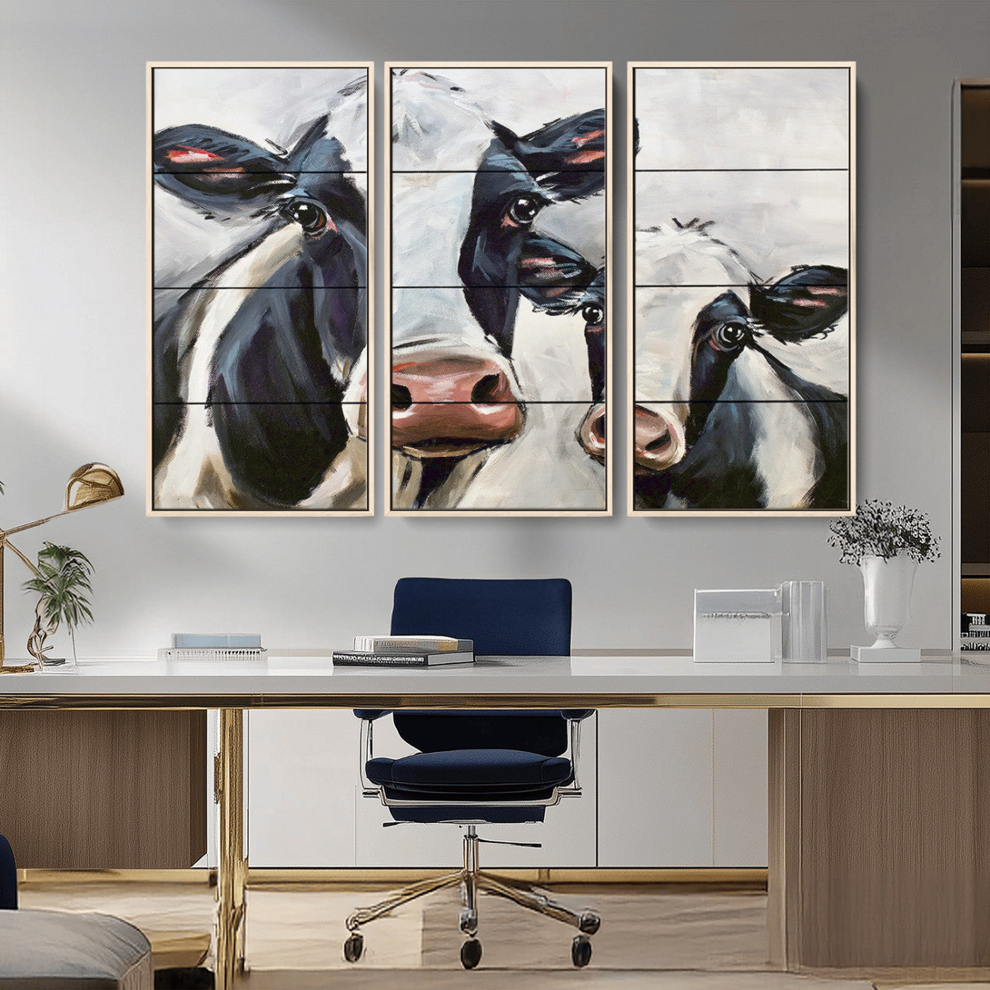-Vintage Baby and Mom Cattle Wall Art Canvas Print