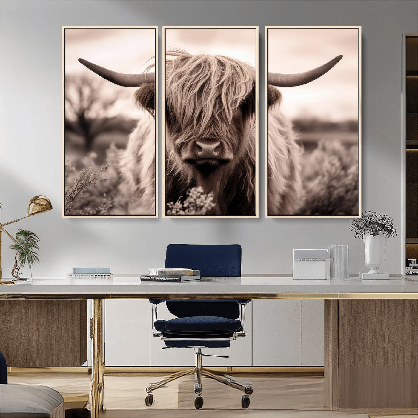 MGV-FC-48X32-3P - Scottish Cow Longhorn Wall Art Canvas Print