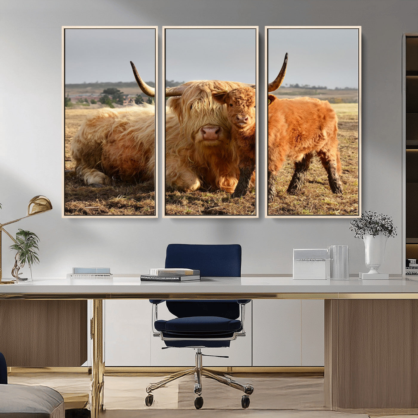MGV-FC-48X32-3P - Highland Cow Canvas Wall Art Animal Print for Farm House Decor