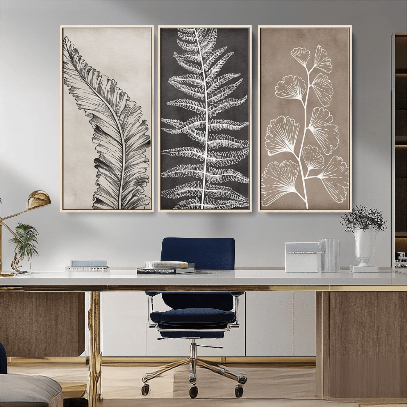 MGV-FC-48X32-3P - Minimalist Botanical Wall Art Canvas Print, Framed and Ready to Hang - Nature Art Print for Home