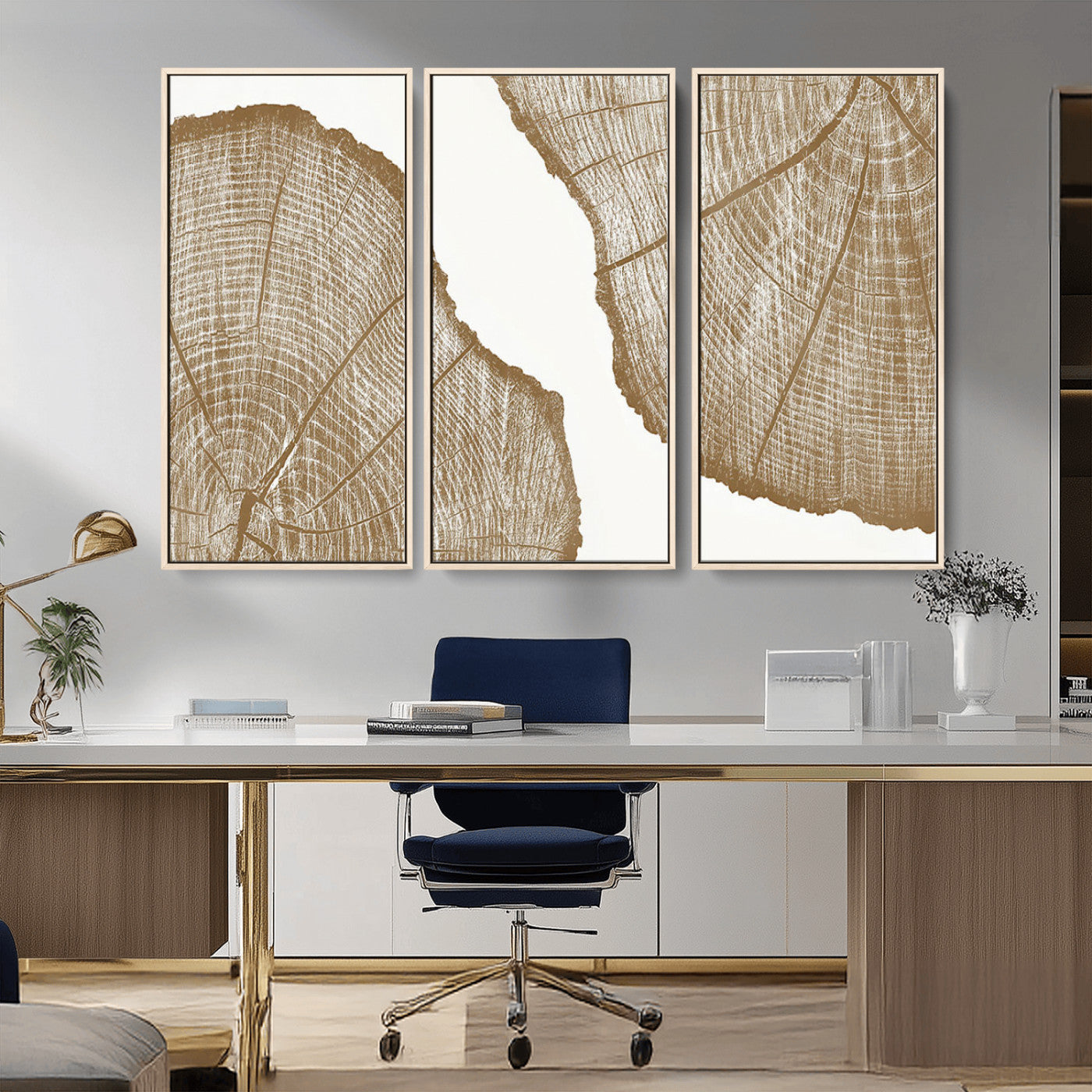 -Rustic Brown Tree Ring Wall Art Canvas Print – Framed and Ready to Hang – Elegant Nature-Inspired