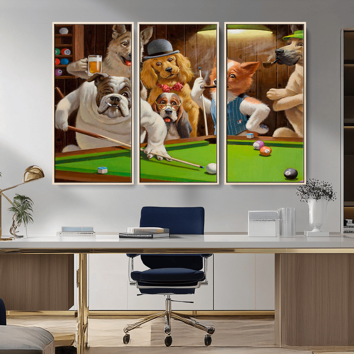 MGV-FC-48X32-3P - Dogs Playing Pool Canvas Wall Art Funny Gifts Dog Print