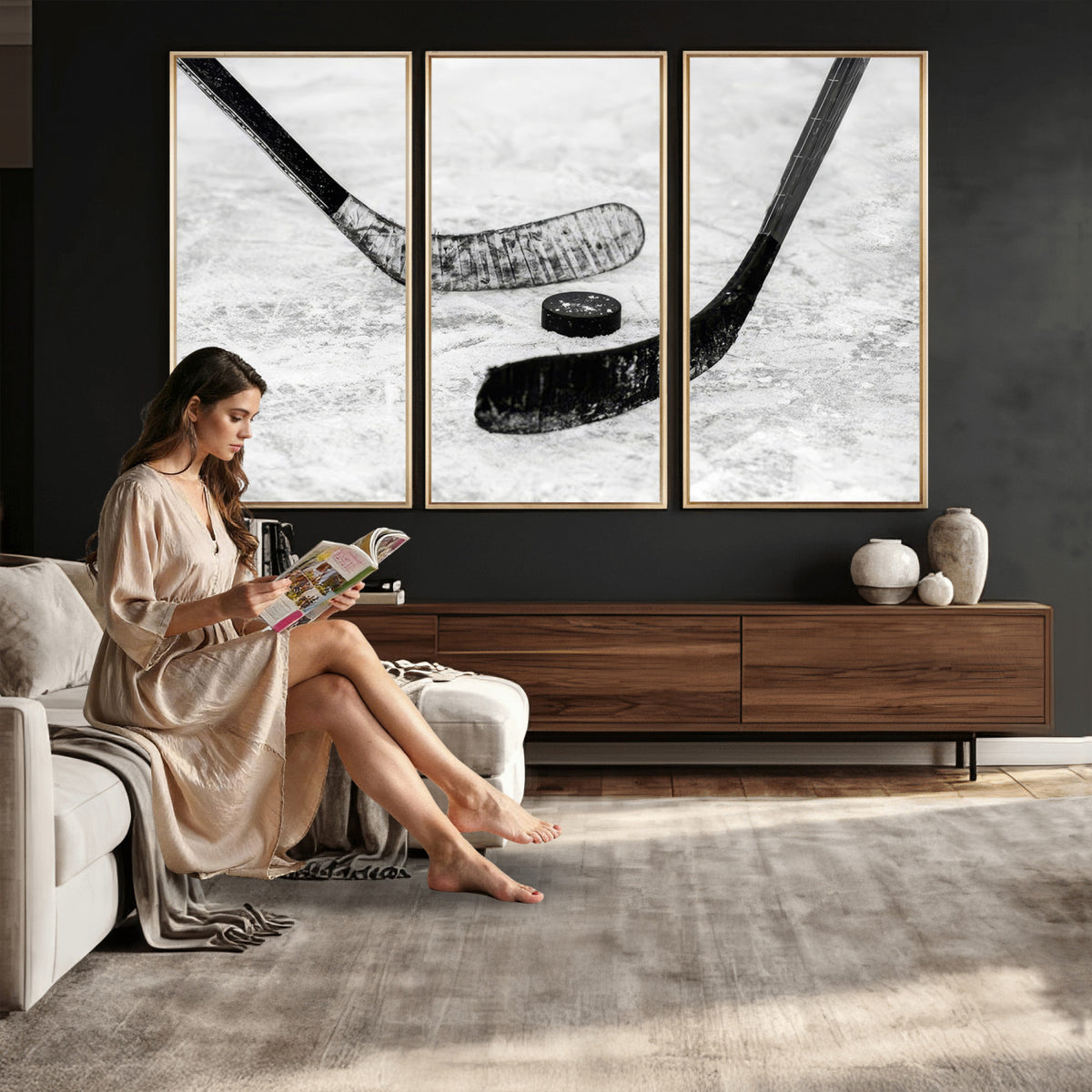 82900-MGV-CV-36X24 - Winter Ice Hockey Sport Canvas Wall Art Print, Hockey Wall Decor