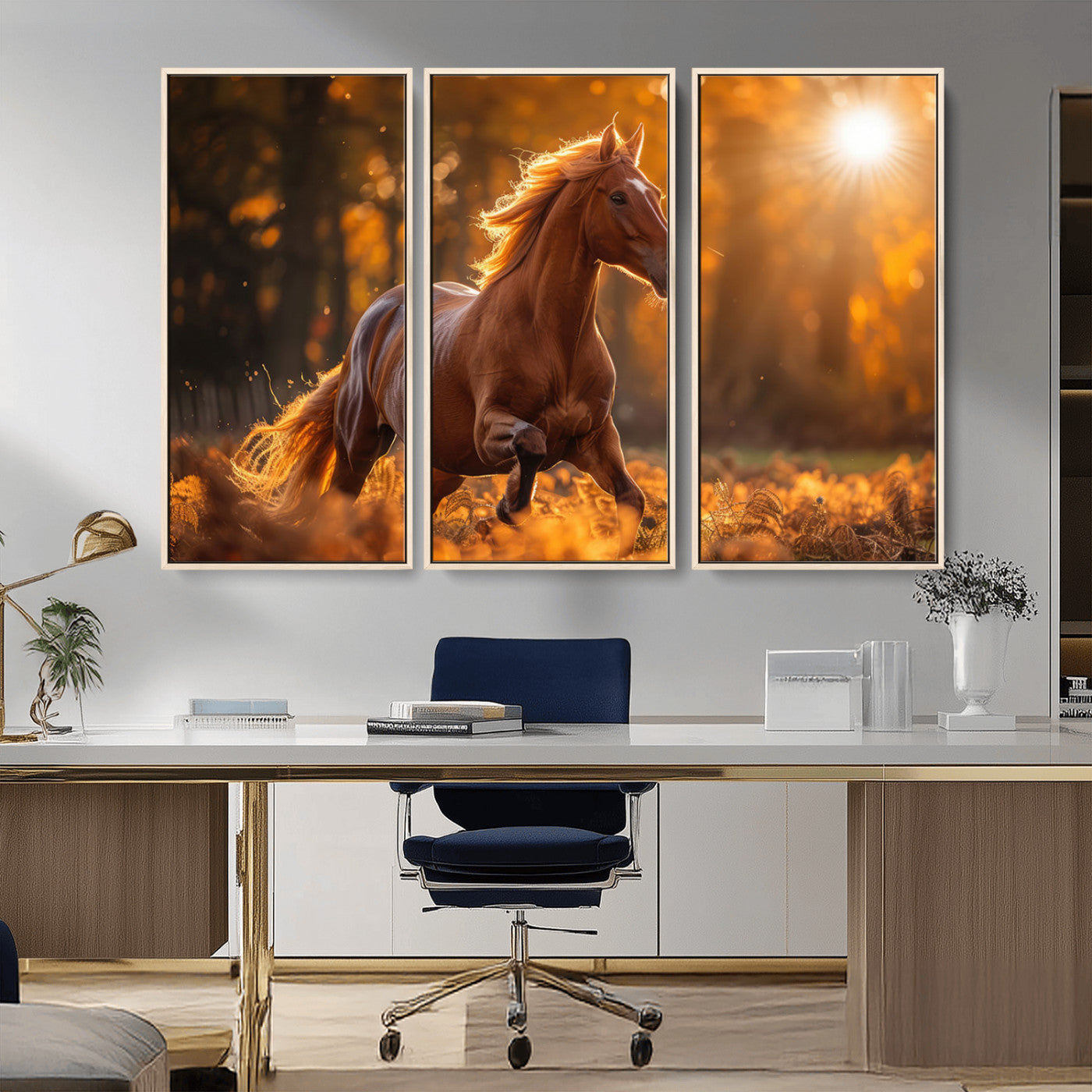 -Running Horse Sunset Forest Wall Art Canvas Print