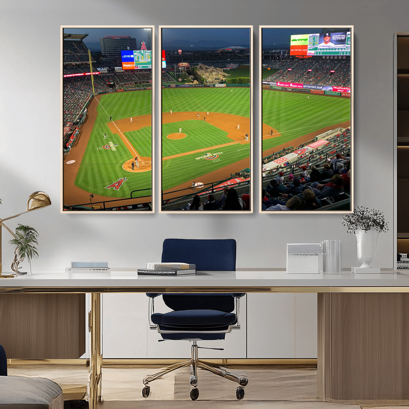 MGV-FC-48X32-3P - Angel Stadium Aerial View – Los Angeles Angels Baseball Canvas Print, Framed, Ready to Hang