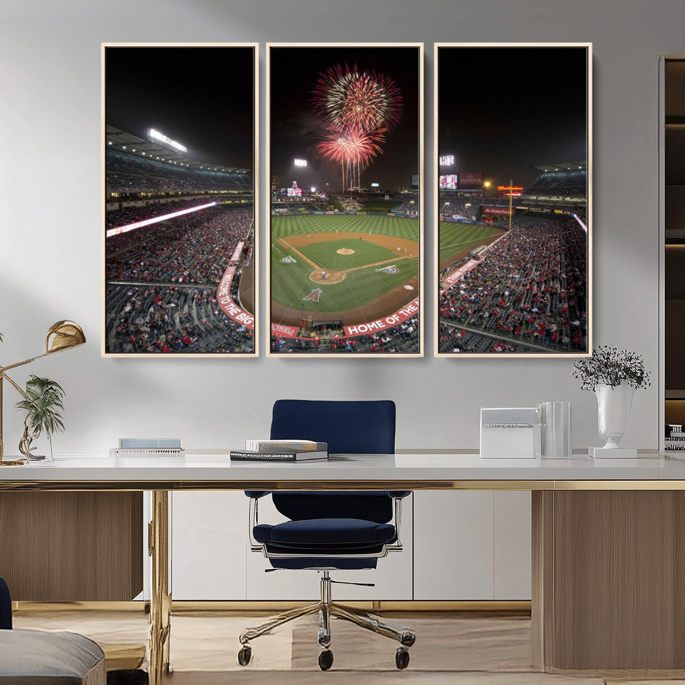 MGV-FC-48X32-3P - Fireworks at Angel Stadium – Los Angeles Angels Night Game Canvas Print, Framed, Ready to Hang