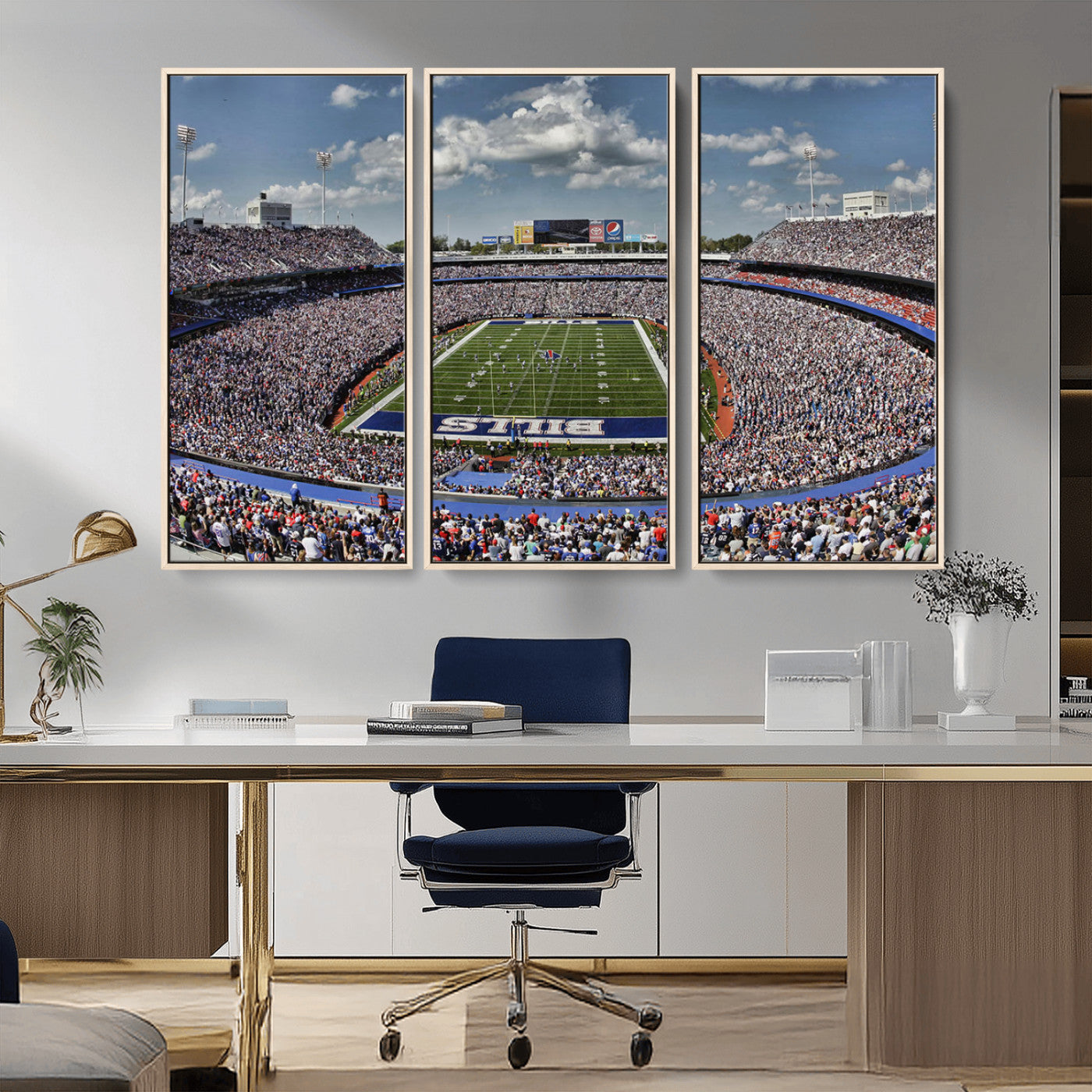 MGV-FC-48X32-3P - Buffalo Bills Highmark Stadium Wall Art Canvas Print - Bills Stadium Game Day Triple Canvas Wall Art - Buffalo Bills NFL Match
