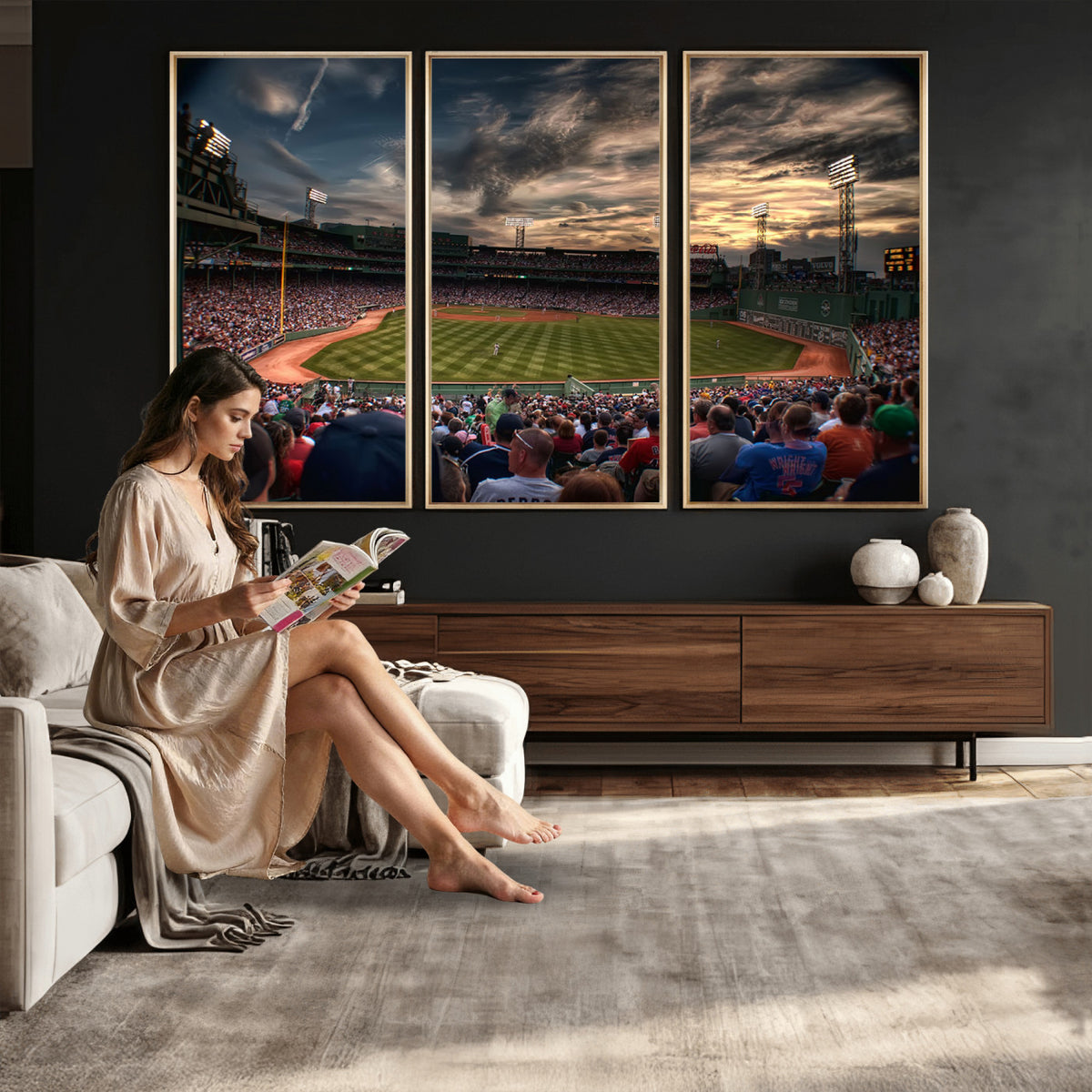 53432-MGV-CV-36X24 - Boston Red Sox Baseball Team Print, Massachusetts Fenway Park Stadium Wall Art Canvas Print