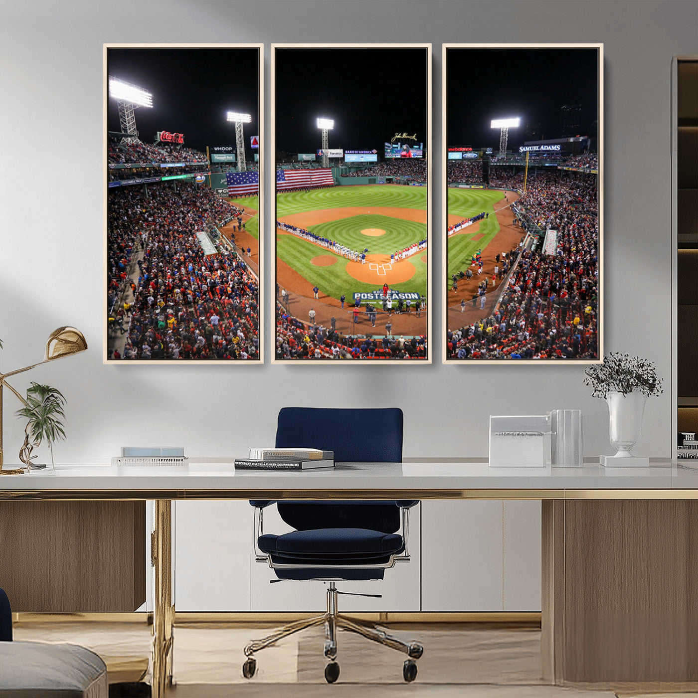 MGV-FC-48X32-3P - Fenway Park Wall Art Canvas Print | Large Baseball Stadium Canvas Print for Boston Red Sox Fans | Framed Ready-to-Hang Boston Sports Decor Artwork