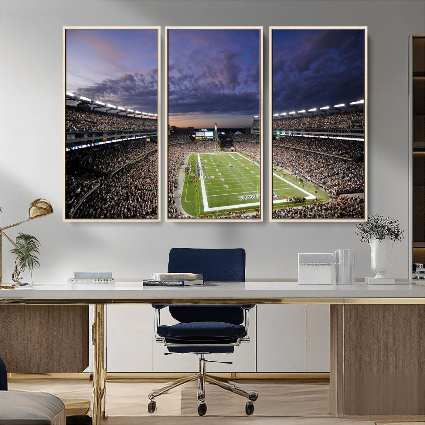 MGV-FC-48X32-3P - New England Patriots Football Team Print - Foxborough Gillette Stadium Wall Art Canvas Print