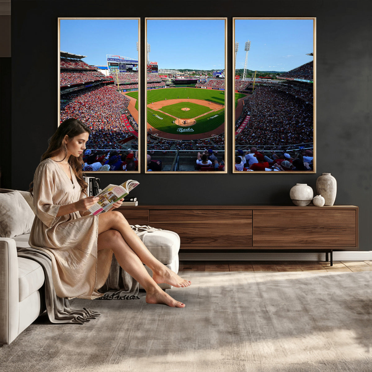 90998-MGV-CV-36X24 - Cincinnati Reds Baseball Canvas Print | Great American Ball Park Stadium Wall Art