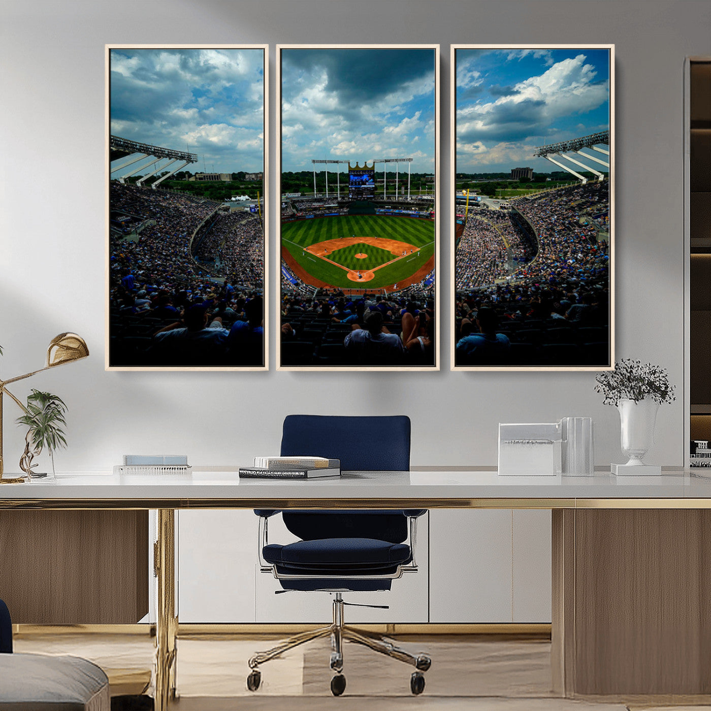 MGV-FC-48X32-3P - 3-Panel Kauffman Stadium Wall Art Print | Large Kansas City Royals Baseball Canvas Print for Sports