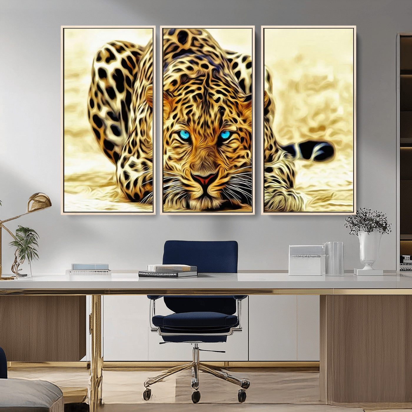 -Blue-Eyed Leopard Canvas Wall Art - Framed Animal Print Ready to Hang - Fierce and Bold Decor for