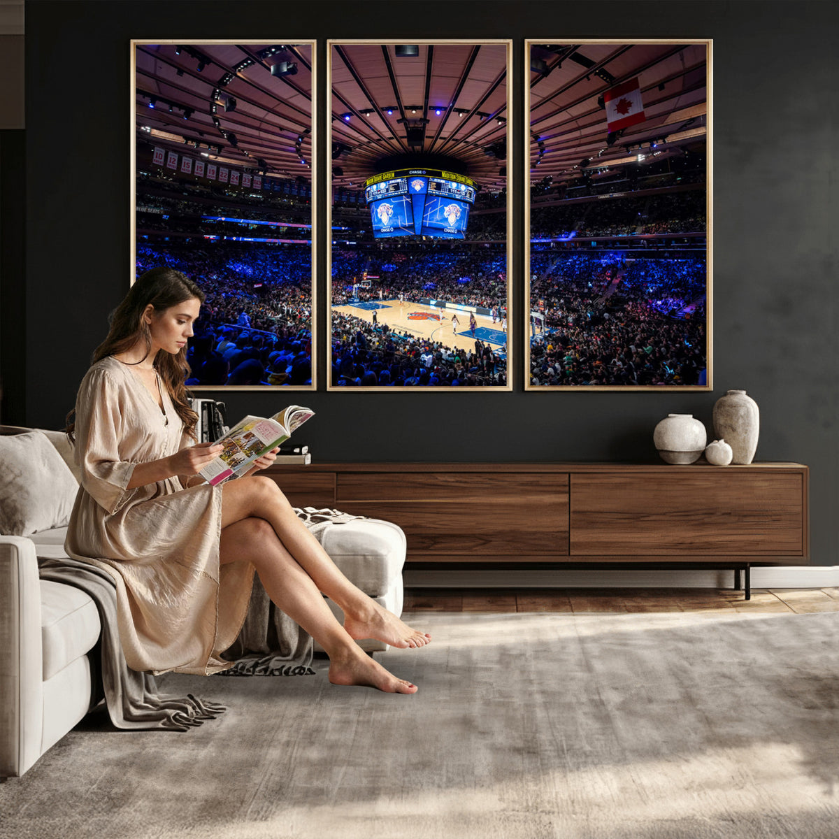20491-MGV-CV-36X24 - Madison Square Garden Basketball Print Canvas, Basketball Game Triple Canvas Wall Art