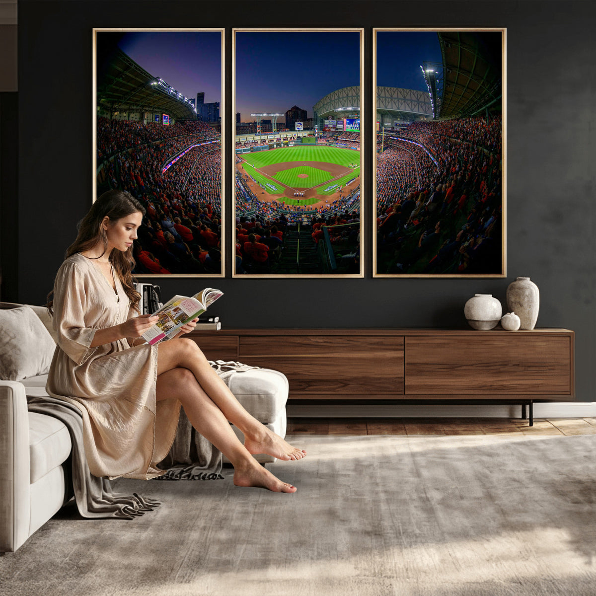 44322-MGV-CV-36X24 - Houston Astros Baseball Print Canvas, Houston Minute Maid Park Stadium Wall Art