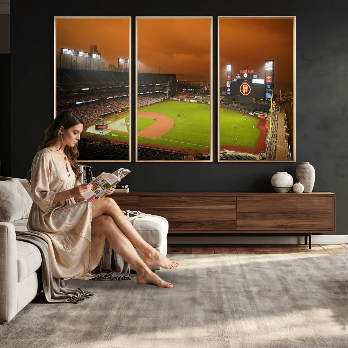 31315-MGV-CV-36X24 - San Francisco Giants Baseball Team Print, Oracle Park Stadium Wall Art Canvas Print