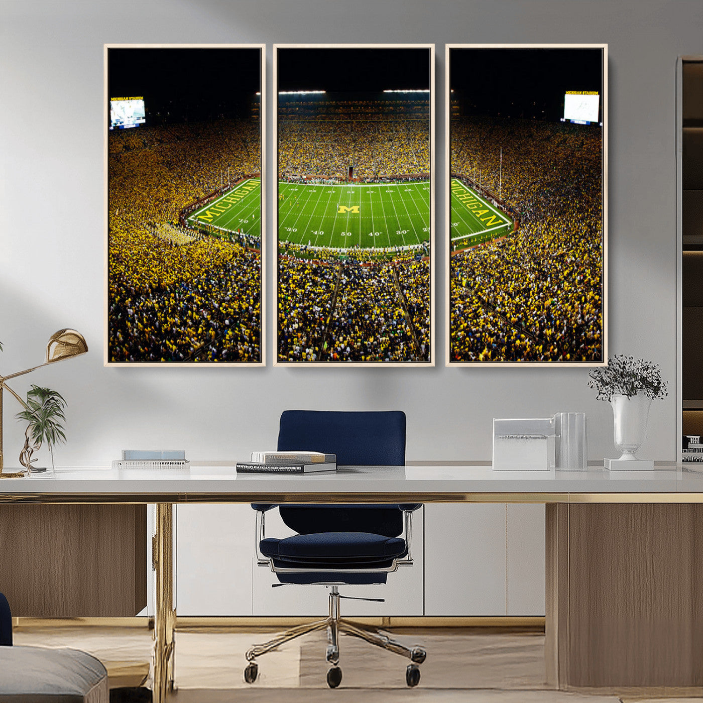 26166-MGV-CV-36X24-Stadium in Michigan Wall Art Canvas Print, Framed American Football Stadium Art Picture Print, Football Stadium Field Perfect Sports Room Decor Artwork