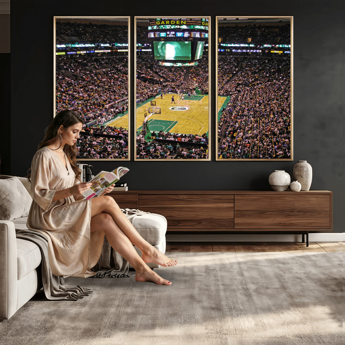 21705-MGV-CV-36X24 - TD Garden Basketball Canvas Wall Art | Boston Celtics Live Action