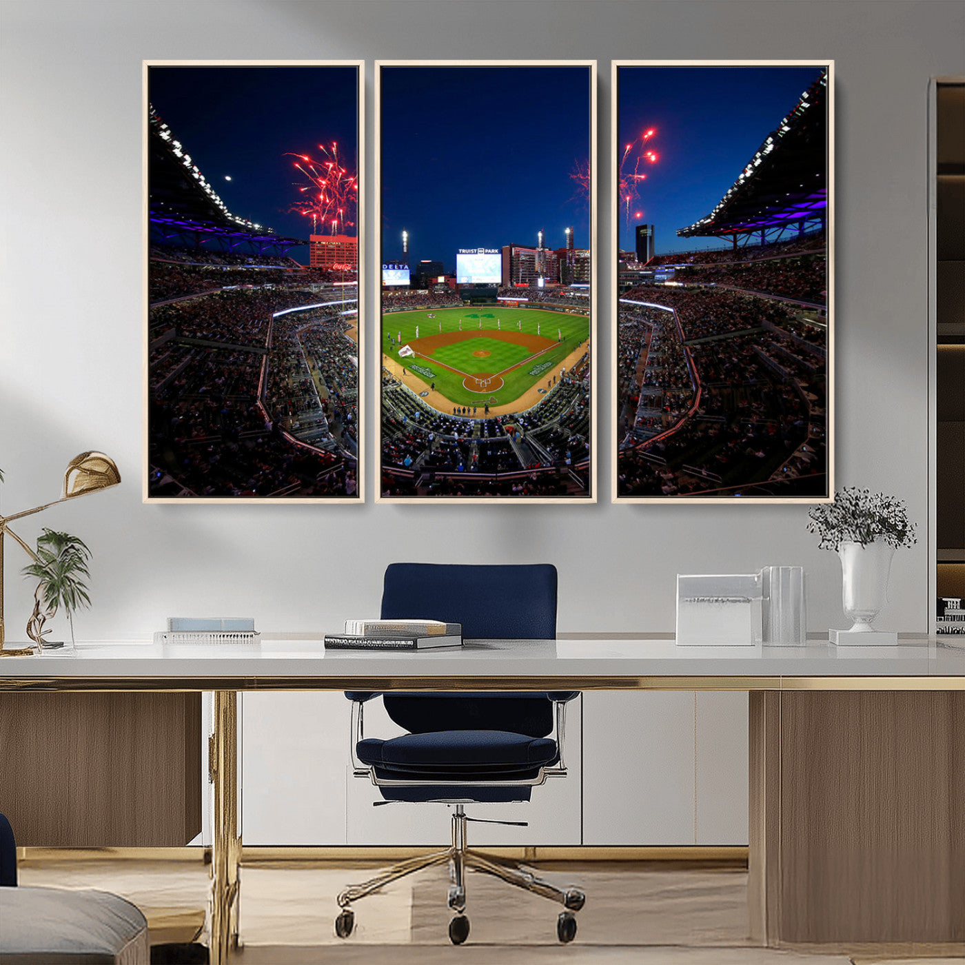 MGV-FC-48X32-3P - Truist Park Atlanta Braves Baseball Stadium Wall Art Print | Large 3-Panel Canvas Print for Sports
