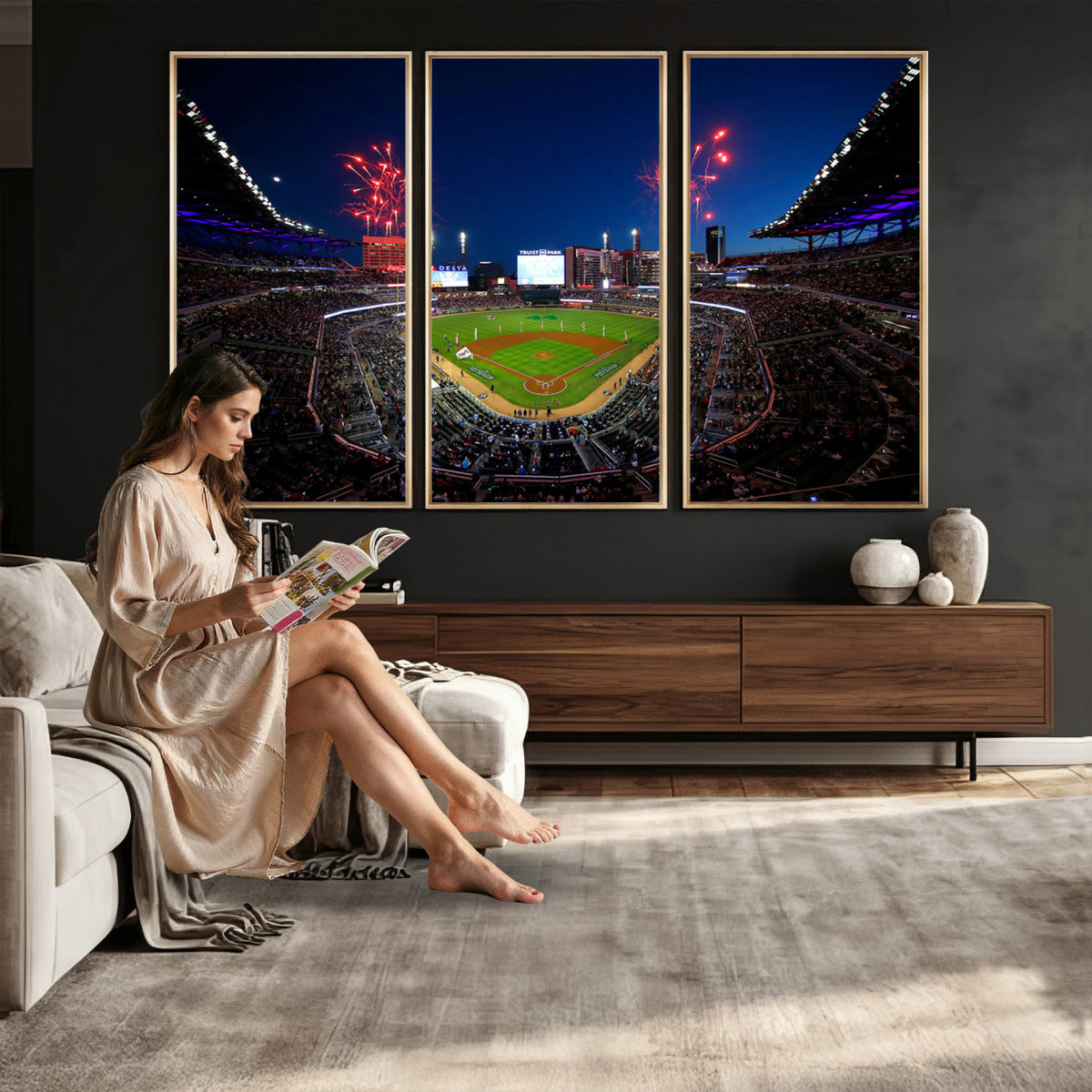 50582-MGV-CV-36X24 - Truist Park Atlanta Braves Baseball Stadium Wall Art Print | Large 3-Panel Canvas Print for Sports