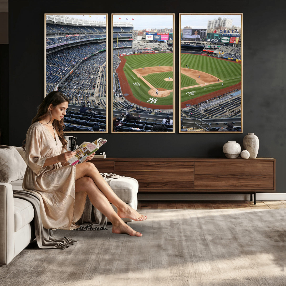 45784-MGV-CV-36X24 - New York Yankees Baseball Team Print, Yankee Stadium Wall Art Canvas Print