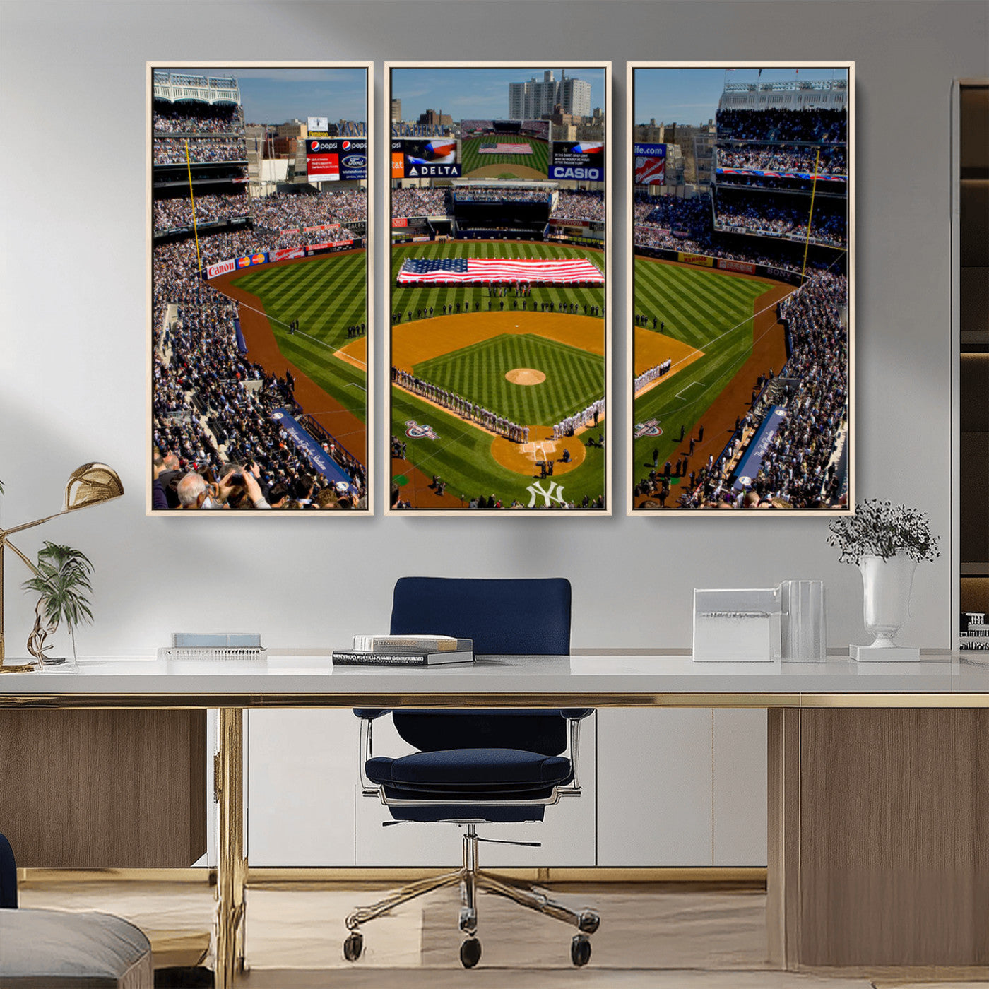 MGV-FC-48X32-3P - Yankee Stadium New York Wall Art Print | 3-Panel Canvas Print of Yankees Baseball Stadium | Large Framed Wall Decor for Baseball Fans | Ready-to-Hang