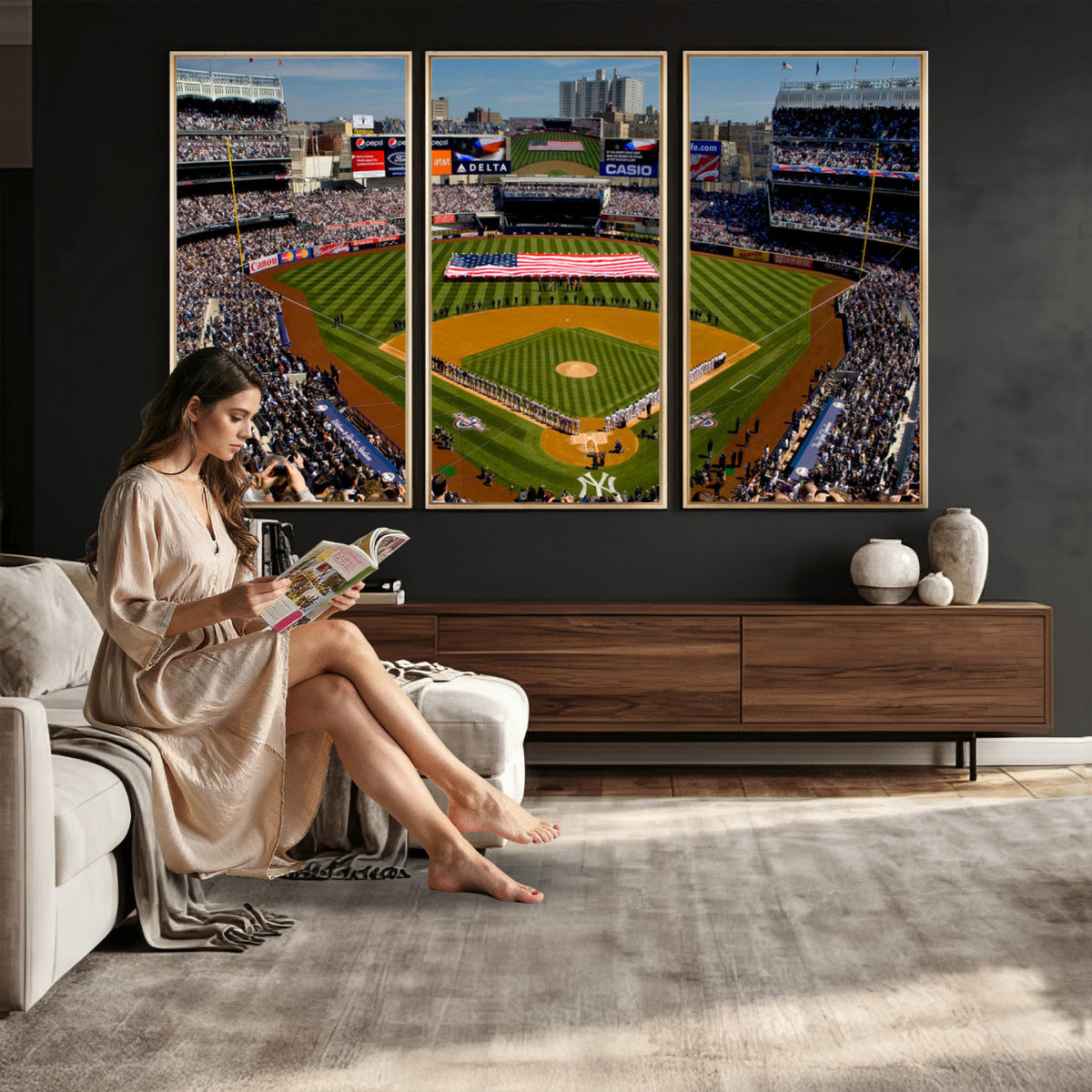 20879-MGV-CV-36X24 - Yankee Stadium New York Wall Art Print | 3-Panel Canvas Print of Yankees Baseball Stadium