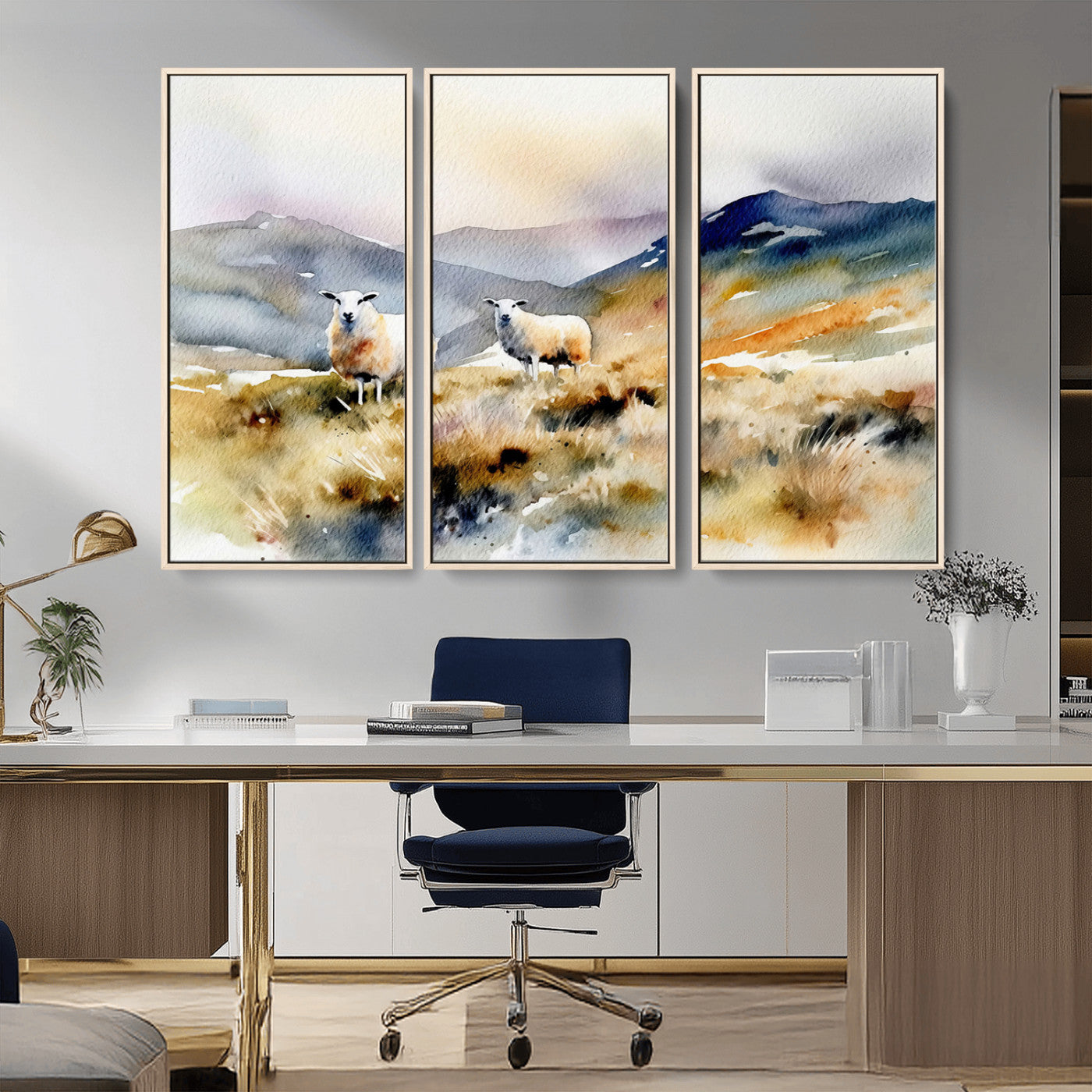 -Watercolor Sheep for Farmhouse Decor Wall Art Canvas Print, Mountain Wall Art Print