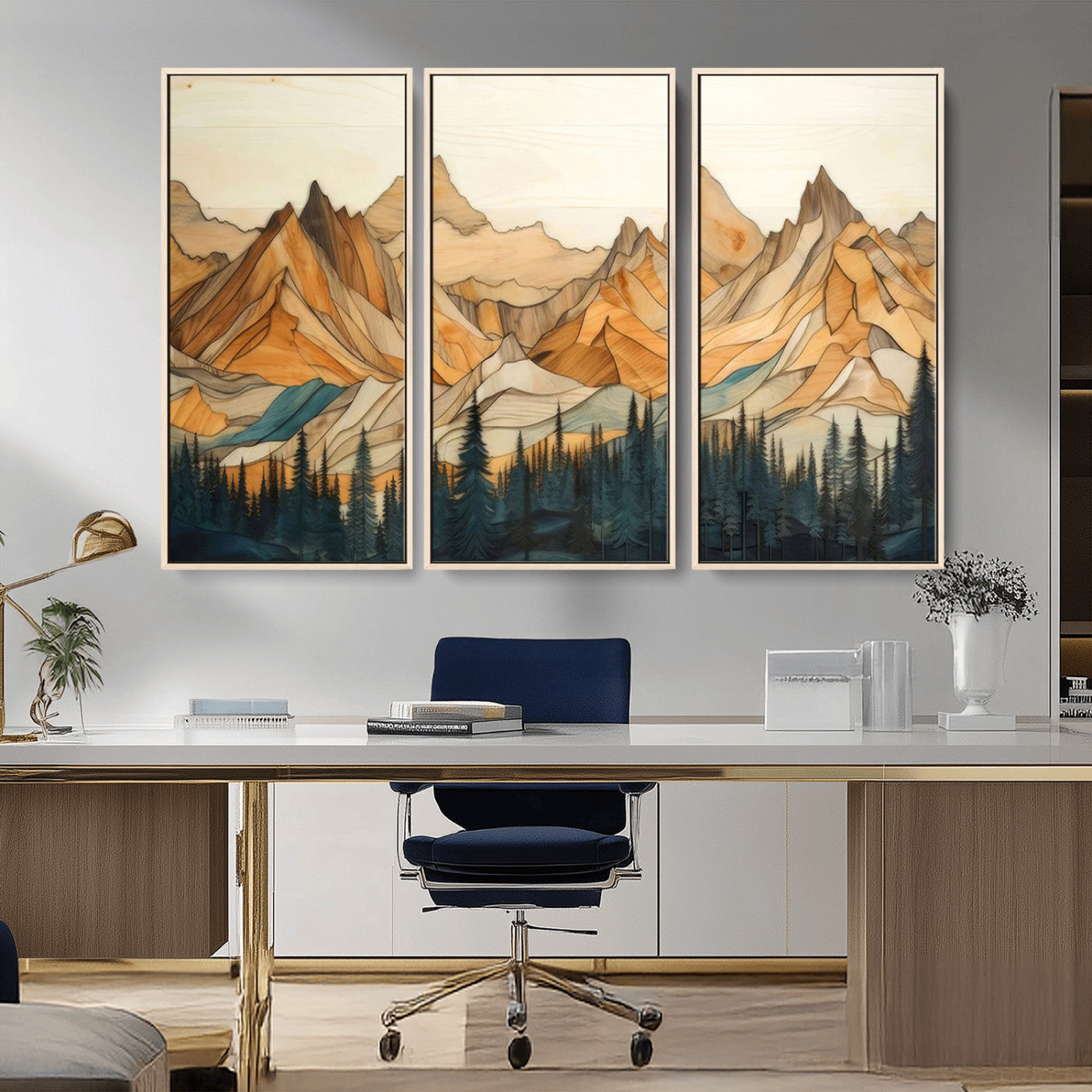-Rustic Wood Mountain Wall Art Print | Triptych Giclee Print Featuring Handcrafted Forest and