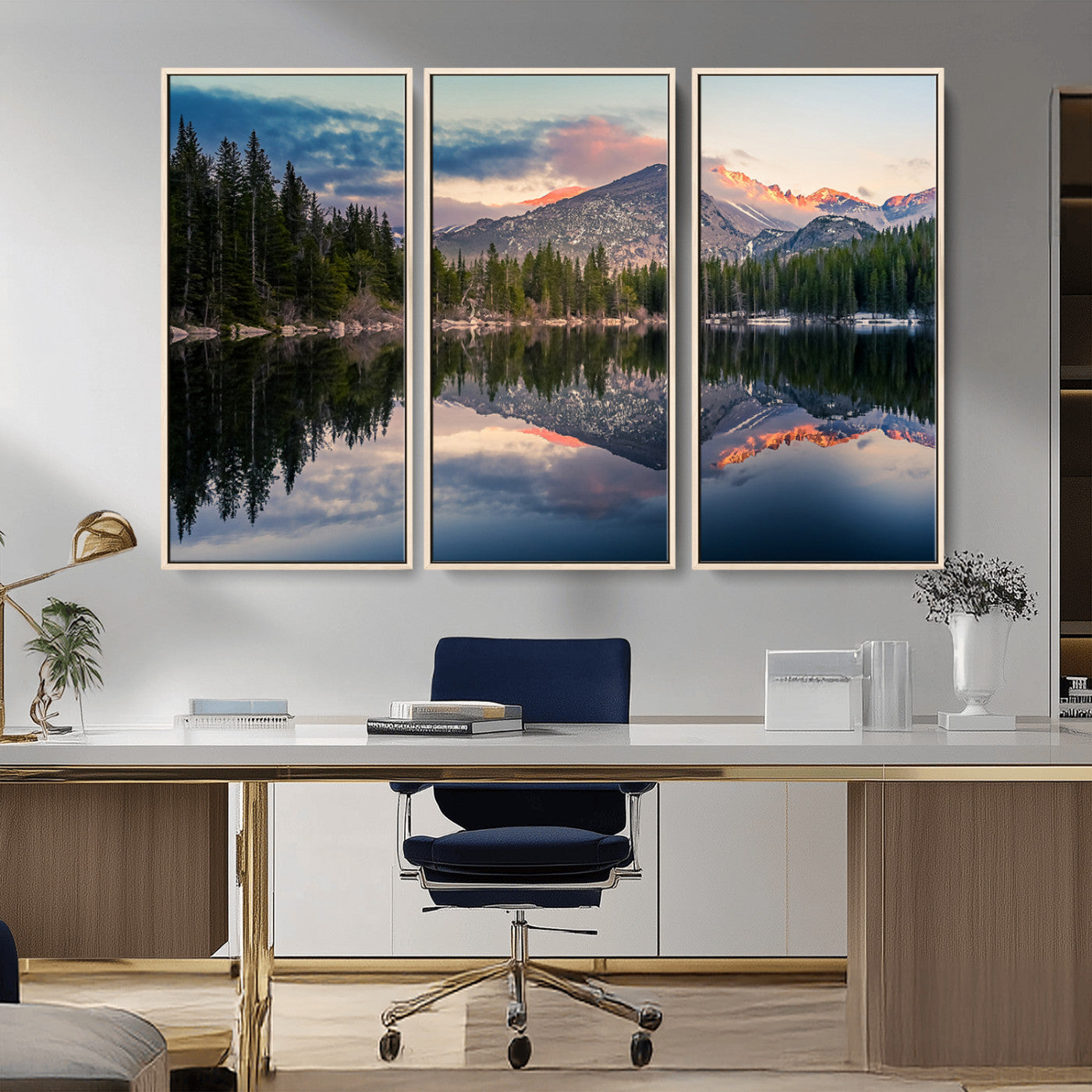 MGV-FC-48X32-3P - Bear Lake Reflection at Rocky Mountain National Park Wall Art Canvas Print, Scenic Mountain Landscape Canvas Print Set | Mountain Lake Wall Art Print