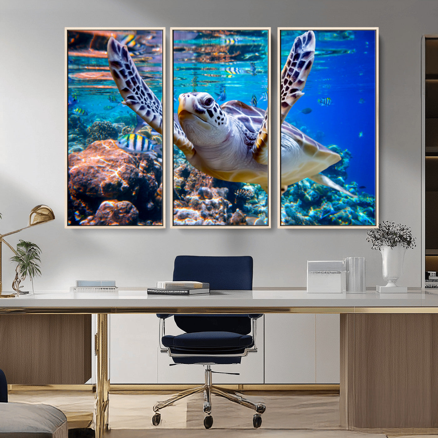 MGV-FC-48X32-3P - Underwater Sea Turtle Wall Art Canvas Print – Vibrant Ocean Coral Reef Décor, Ready to Hang