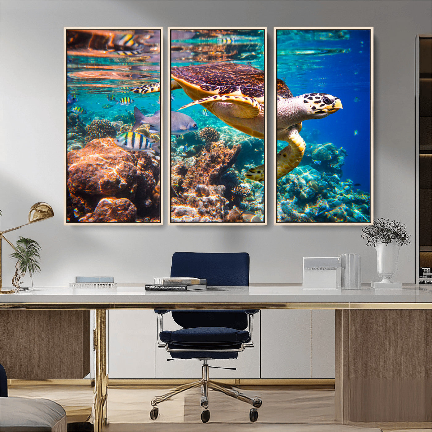 MGV-FC-48X32-3P - Sea Turtle Wall Art Canvas Print – Vibrant Ocean Coral Reef Décor, Ready to Hang