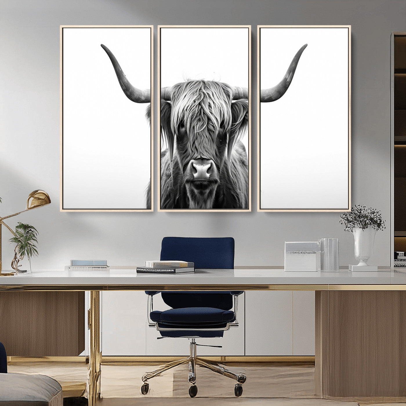 MGV-FC-48X32-3P - Highland Wall Art Canvas Print – Minimalist Black and White Farmhouse Décor, Ready to Hang