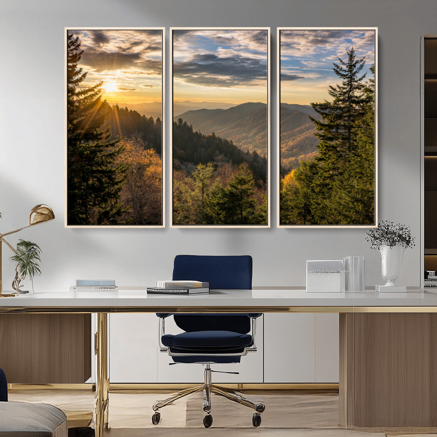 MGV-FC-48X32-3P - Sunrise Over the Smoky Mountains Canvas Wall Art – Breathtaking Scenic Landscape Photography in a