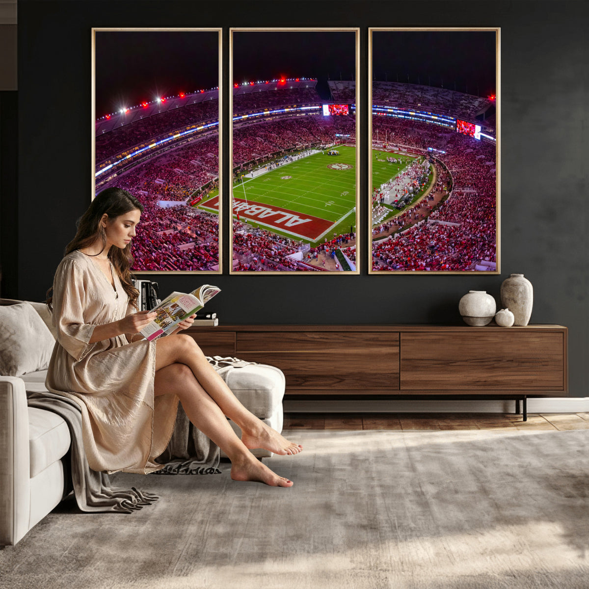 11343-MGV-CV-36X24 - Bryant-Denny Stadium Night Game Triple Canvas Wall Art | Alabama Crimson Tide Football
