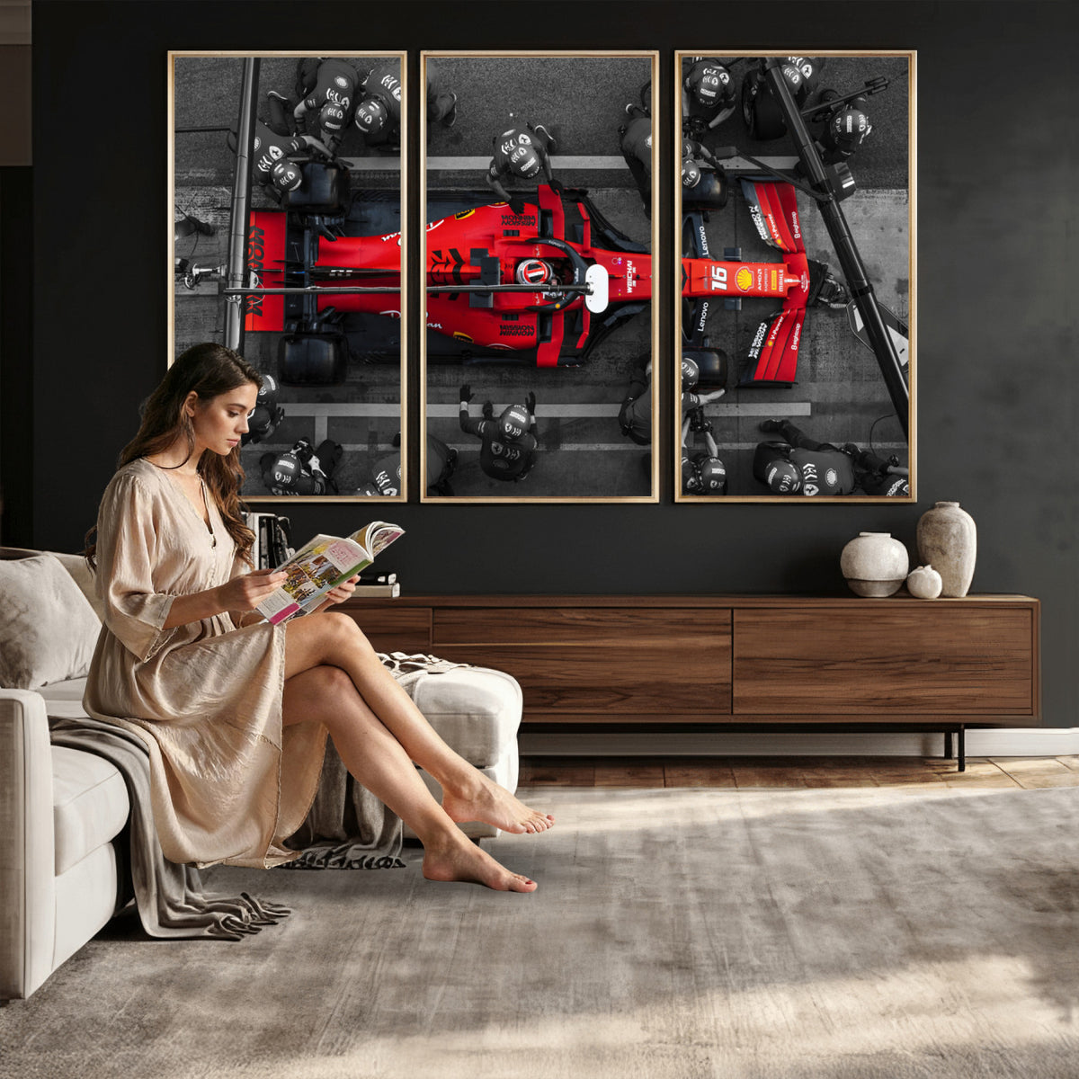99356-MGV-CV-36X24 - Ferrari Pit Stop Canvas Wall Art | Precision and Speed