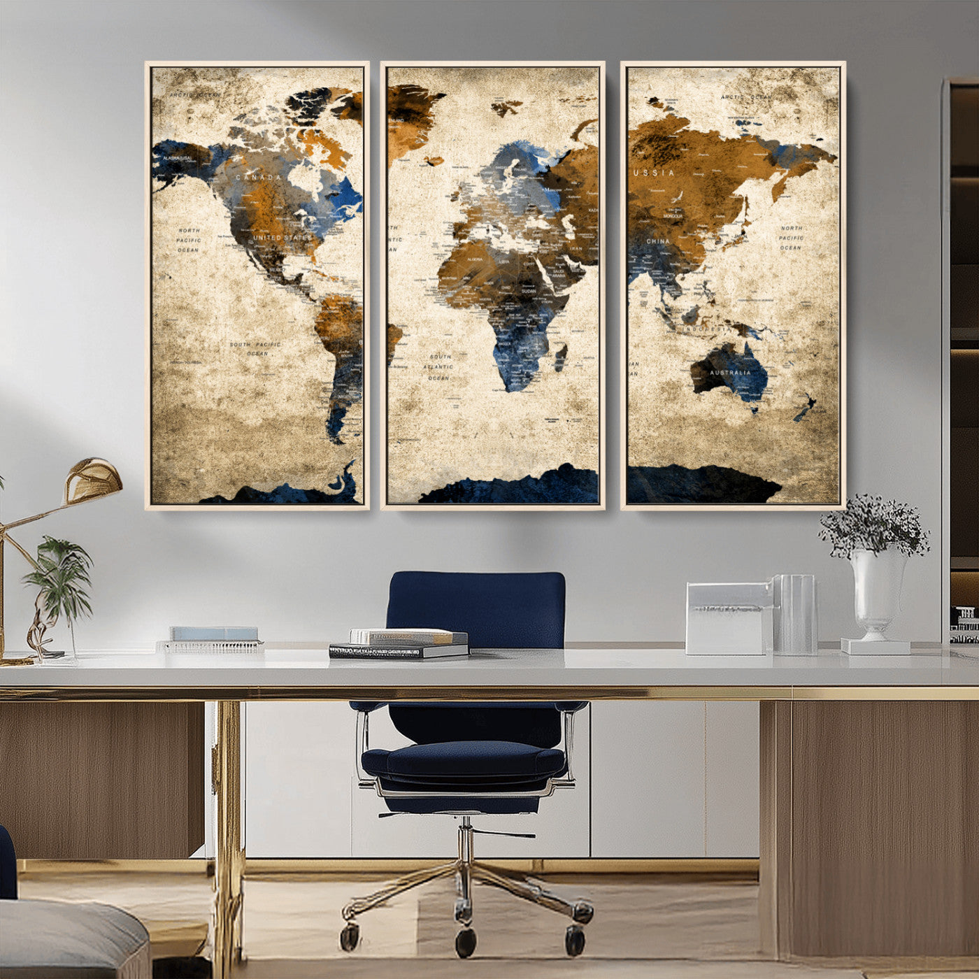 MGV-FC-48X32-3P - World Map Canvas Print – Framed Wall Art Anniversary Gift or Home Adventure Decor