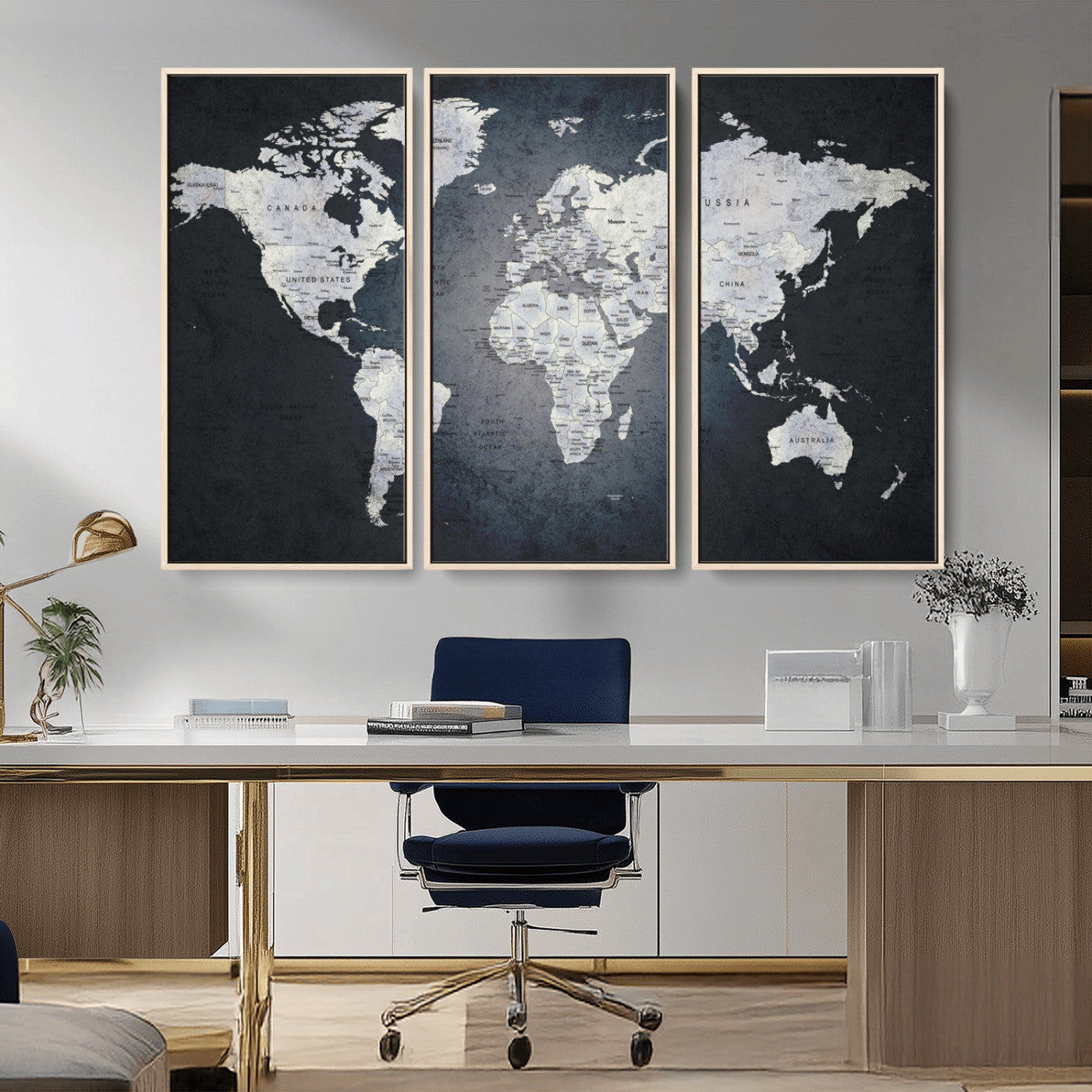 MGV-FC-48X32-3P - World Map Wall Art Canvas Print for Home and Office Decor