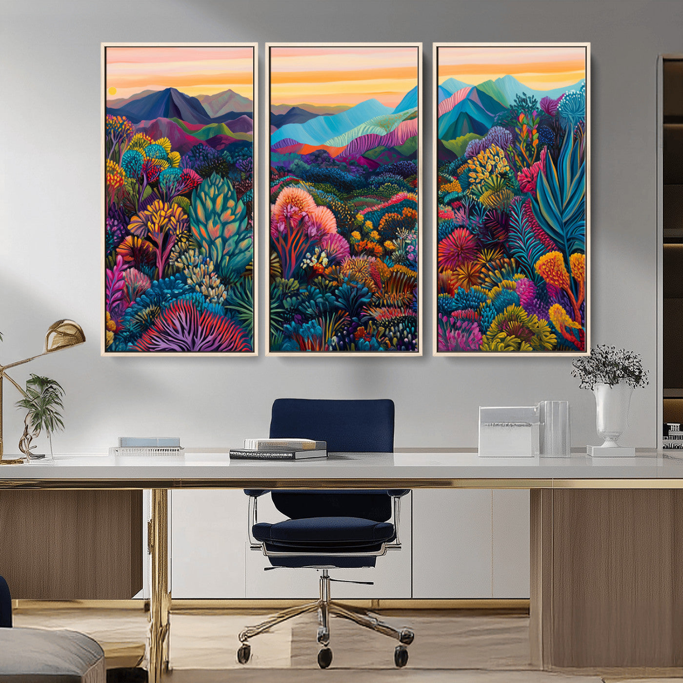 MGV-FC-48X32-3P - Colorful Abstract Landscape Wall Art Print Canvas - Vibrant Modern Decor for Living Room, Office, or