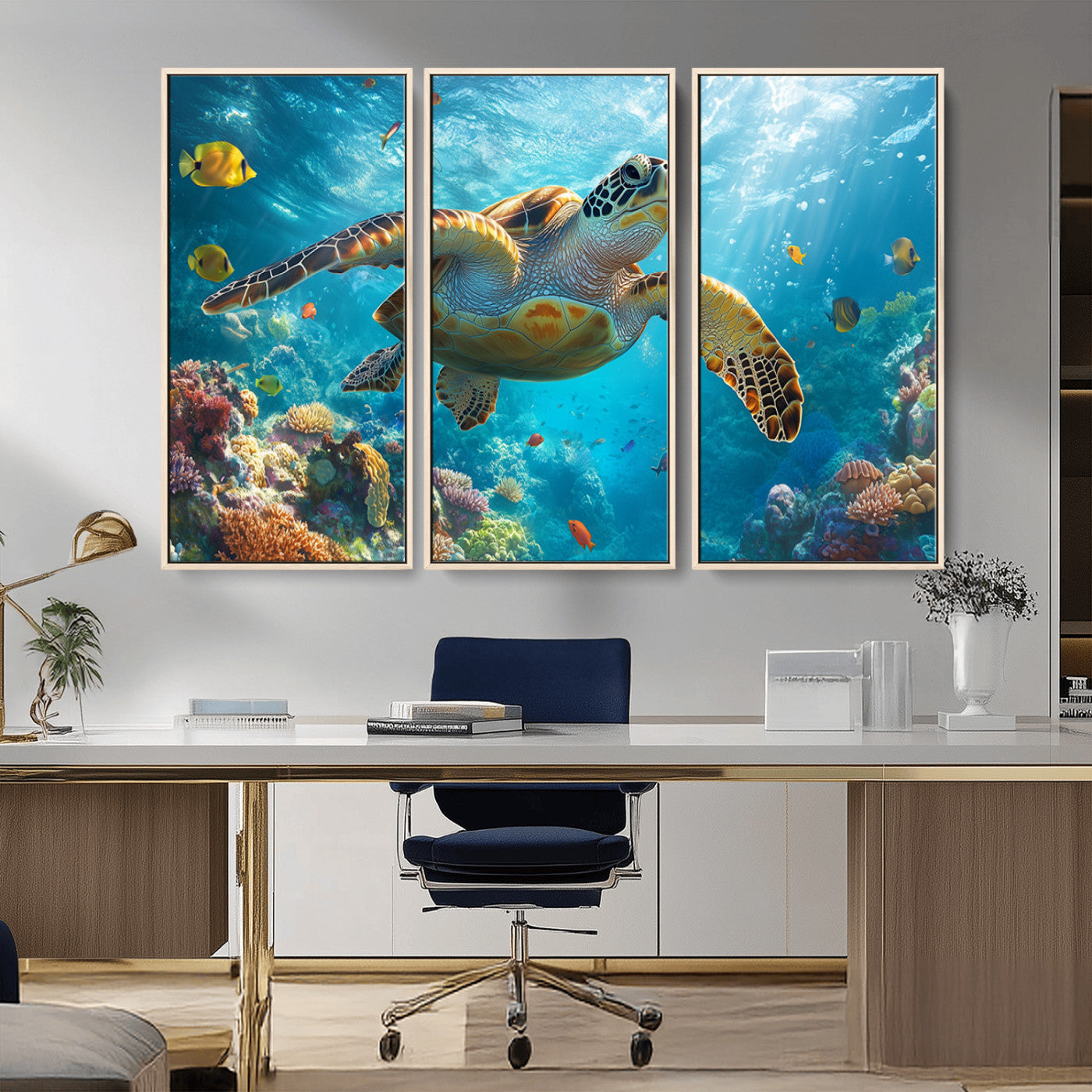 MGV-FC-48X32-3P - Sea Turtle Underwater Canvas Wall Art Print - Vibrant Ocean Wildlife Decor, Marine Wall Art