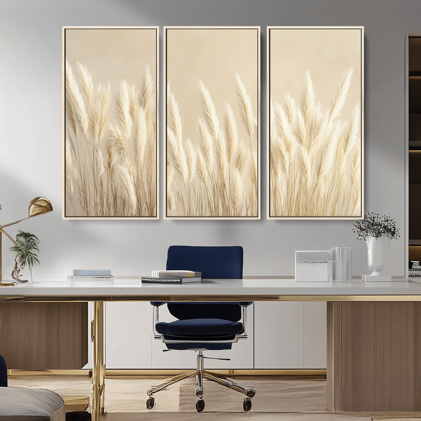 MGV-FC-48X32-3P - Grass Wall Art Print - Elegant Neutral Decor for Living Room, Boho Minimalist Artwork, Ready to Hang