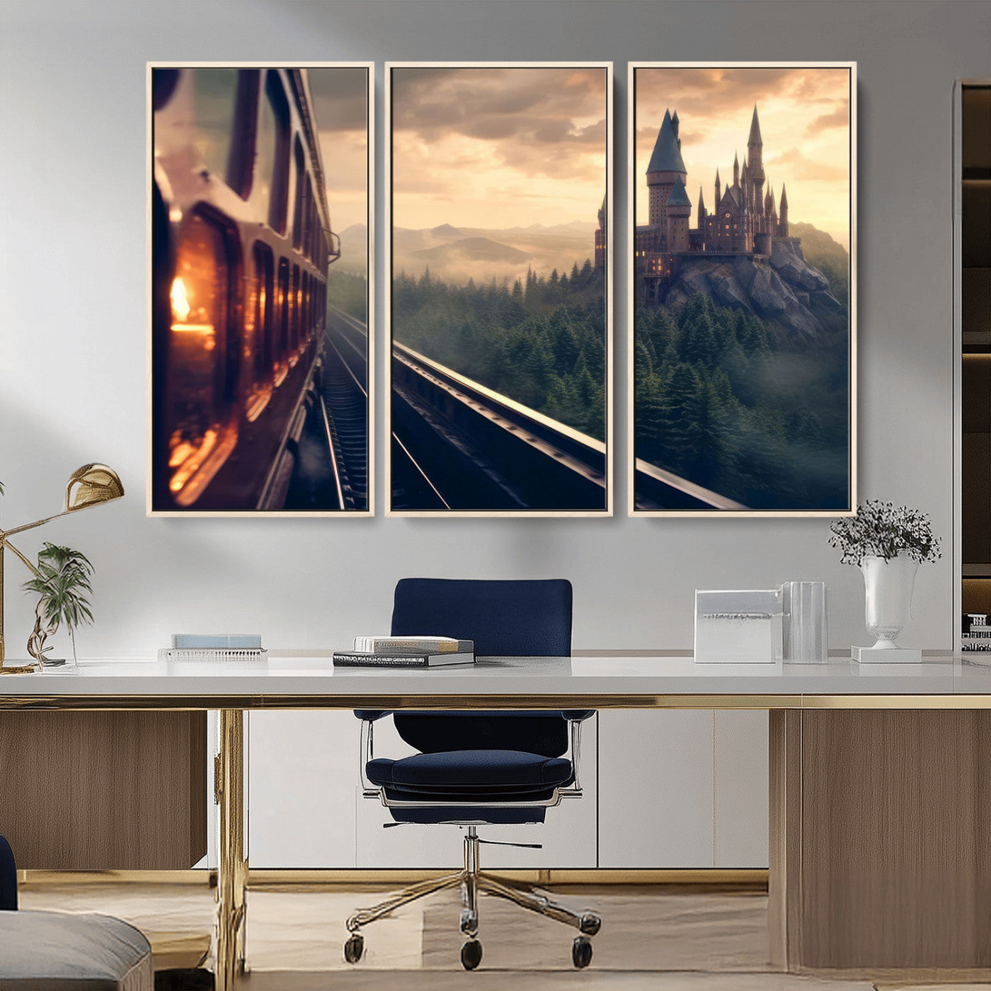 MGV-FC-48X32-3P - Harry Castle Wall Art Canvas Print, Wizard School Wall Art Print, Movie Wall Art Print