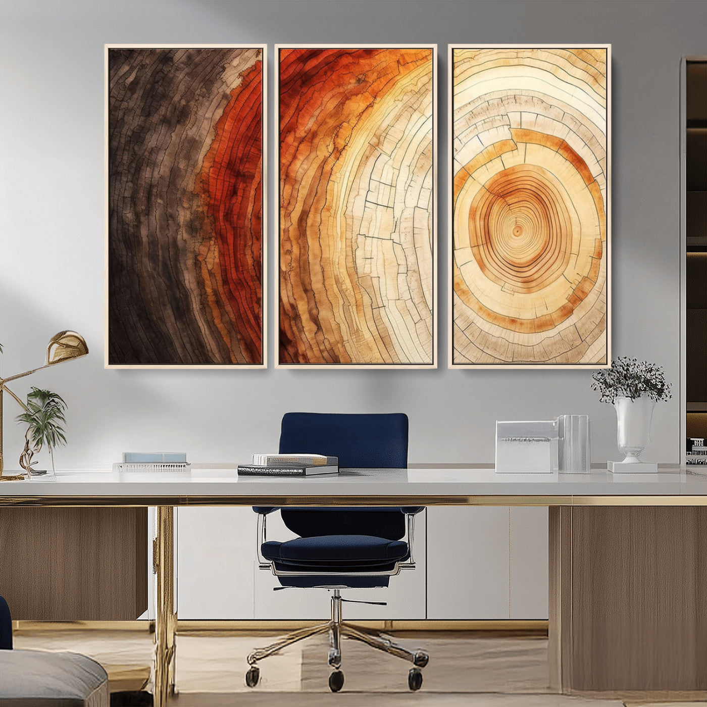 MGV-FC-48X32-3P - Tree Ring Print on Canvas Wall Art, Tree Stump Print, Wood Wall Art Living Room, Abstract Natural