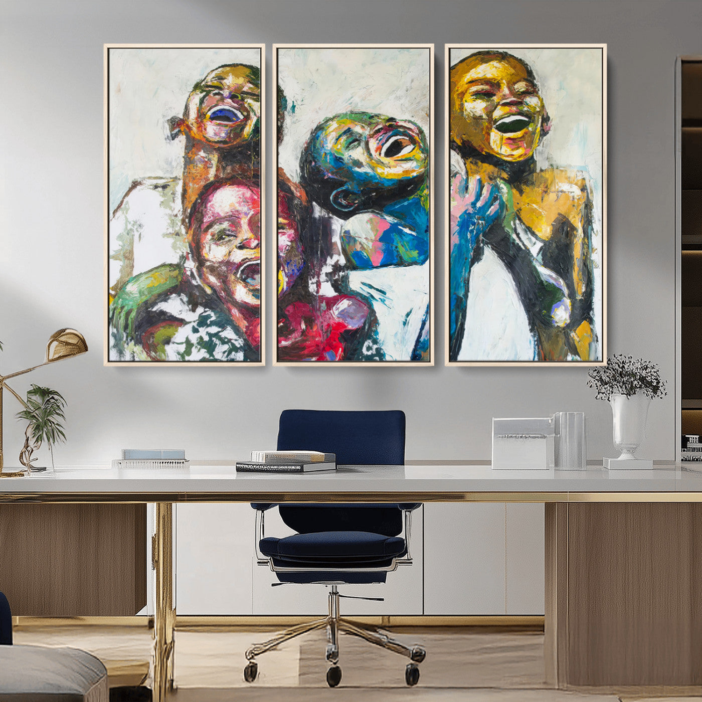 MGV-FC-48X32-3P - Shai Yossef Style Canvas Art - Joyful African Black Kids Impasto Painting with Vibrant Brushstrokes,