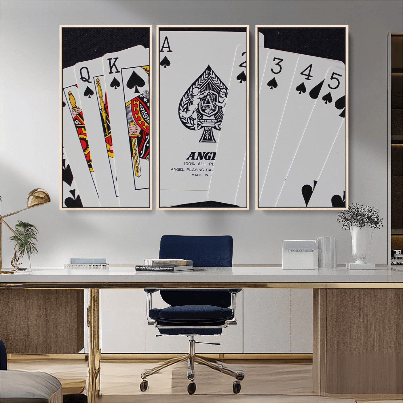 MGV-FC-48X32-3P - Poker Wall Art - Playing Cards Canvas Wall Art Print - Ace of Spades and Royal Flush Design, Perfect