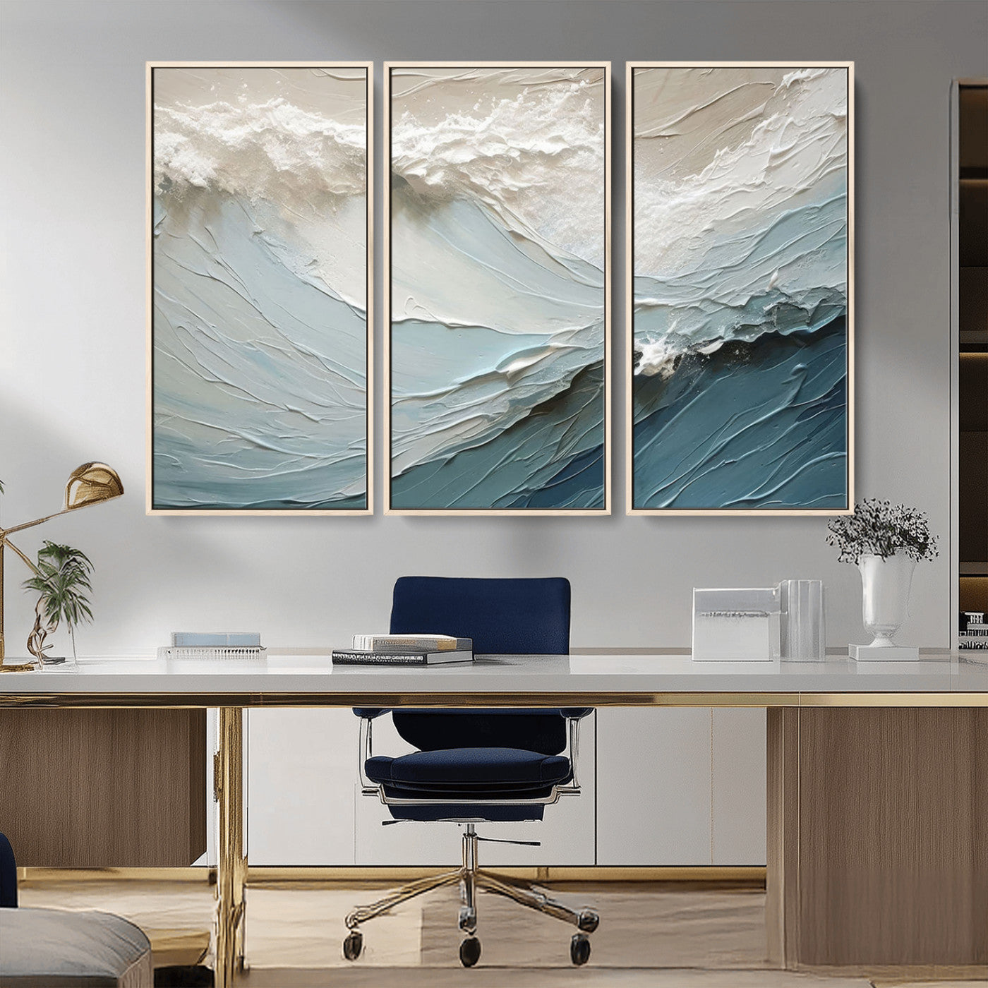 MGV-FC-48X32-3P - Waves Abstract Wall Art Print, Modern Framed Abstract Canvas Print, Abstract Painting for Living