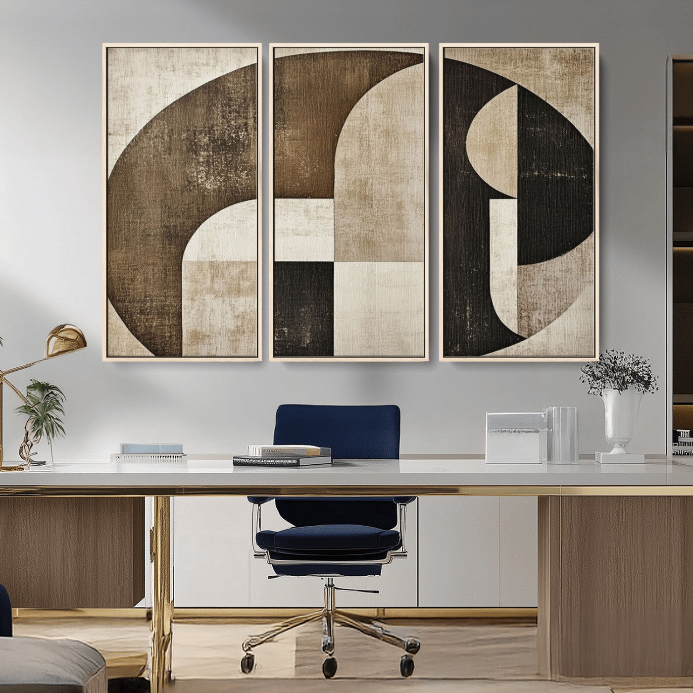 MGV-FC-48X32-3P - Wabi Sabi Abstract Wall Art | Geometric Modern Minimalist Canvas Print with Neutral Mid Century Art