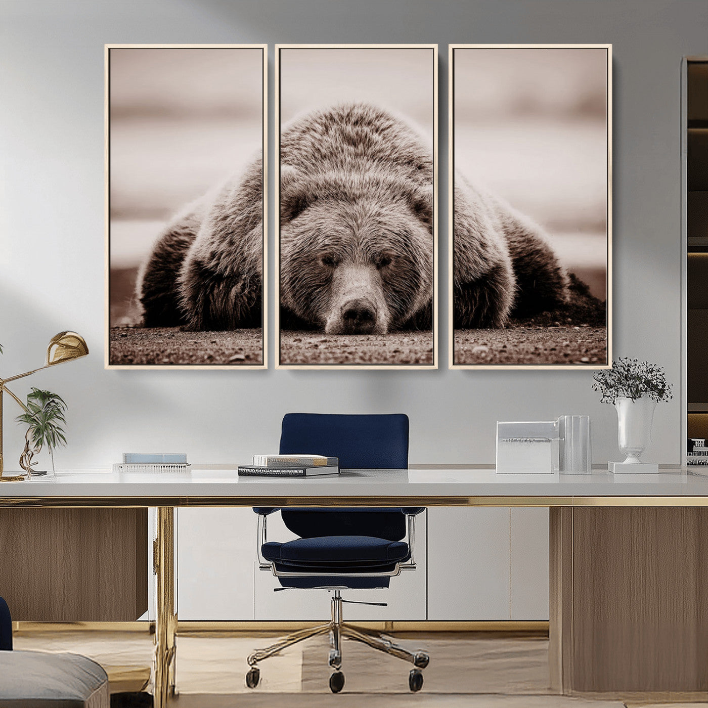 MGV-FC-48X32-3P - Grizzly Bear Wall Art Print - Bear Canvas Wall Art - Rustic Bear Portrait Canvas Print for Cabin Wall Decor and Nature-Inspired Spaces