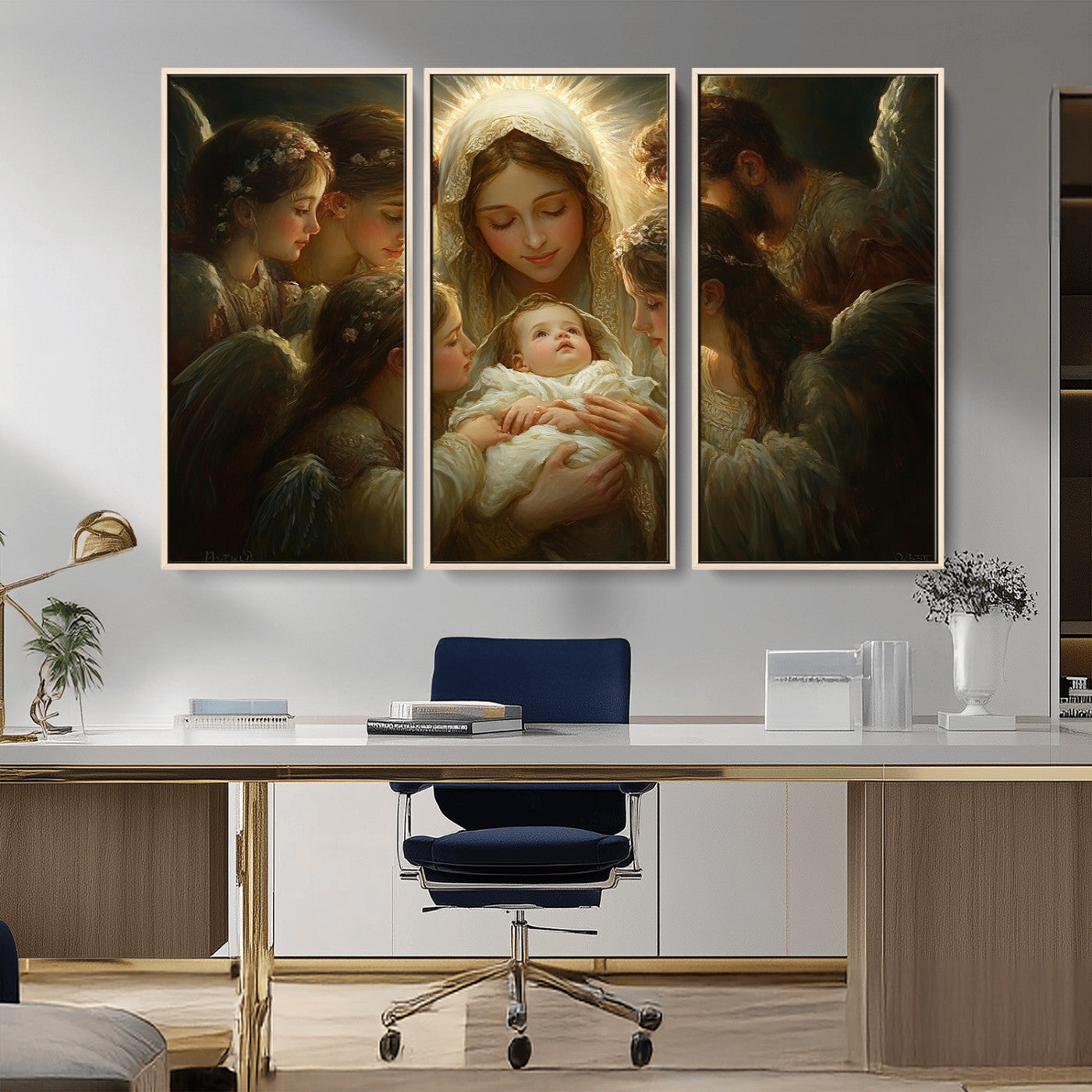 MGV-FC-48X32-3P - Mary Jesus Canvas Wall Art Print - Madonna and Child with Apostles Art Print - Classic Christian